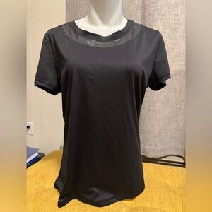 Gottex Black Short Sleeve Athletic Top Mesh Neckline Size Large